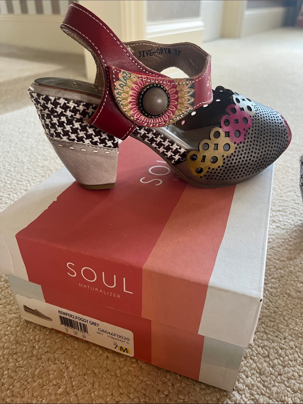 SOUL Naturalizer Red and Multi-Color Perforated Leather Slingback Heels